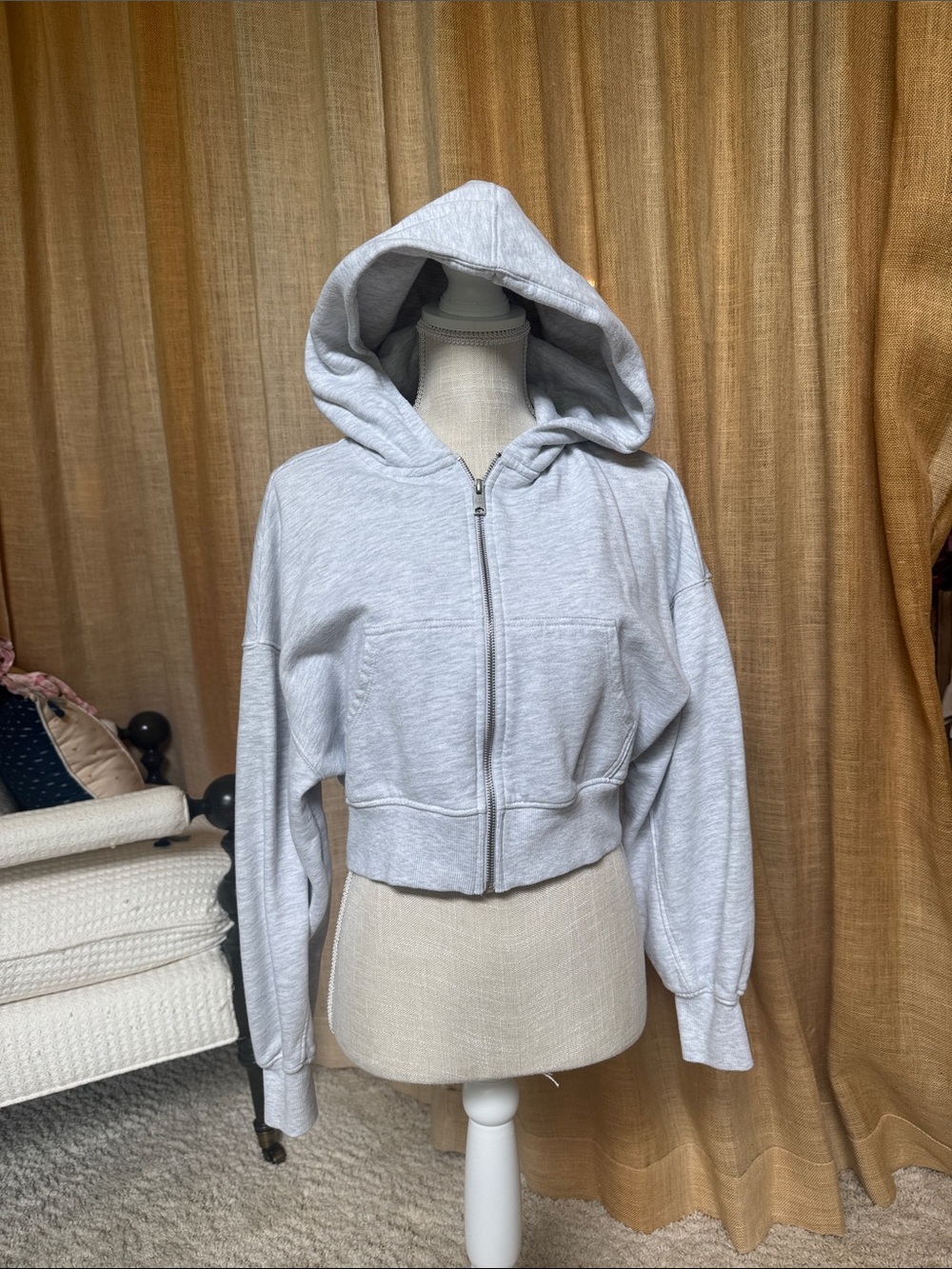 Garage Light Gray Cropped Zip Hoodie